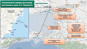 от силите на Военноморския Флот на Русия, е елиминирана опасността от мини в акваторията на пристанището на Мариупол, цивилни кораби може безопасно да използват пристанището